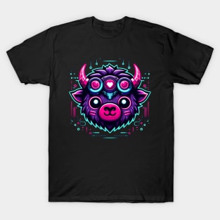 neon cyberpunk bison graphic T-Shirt